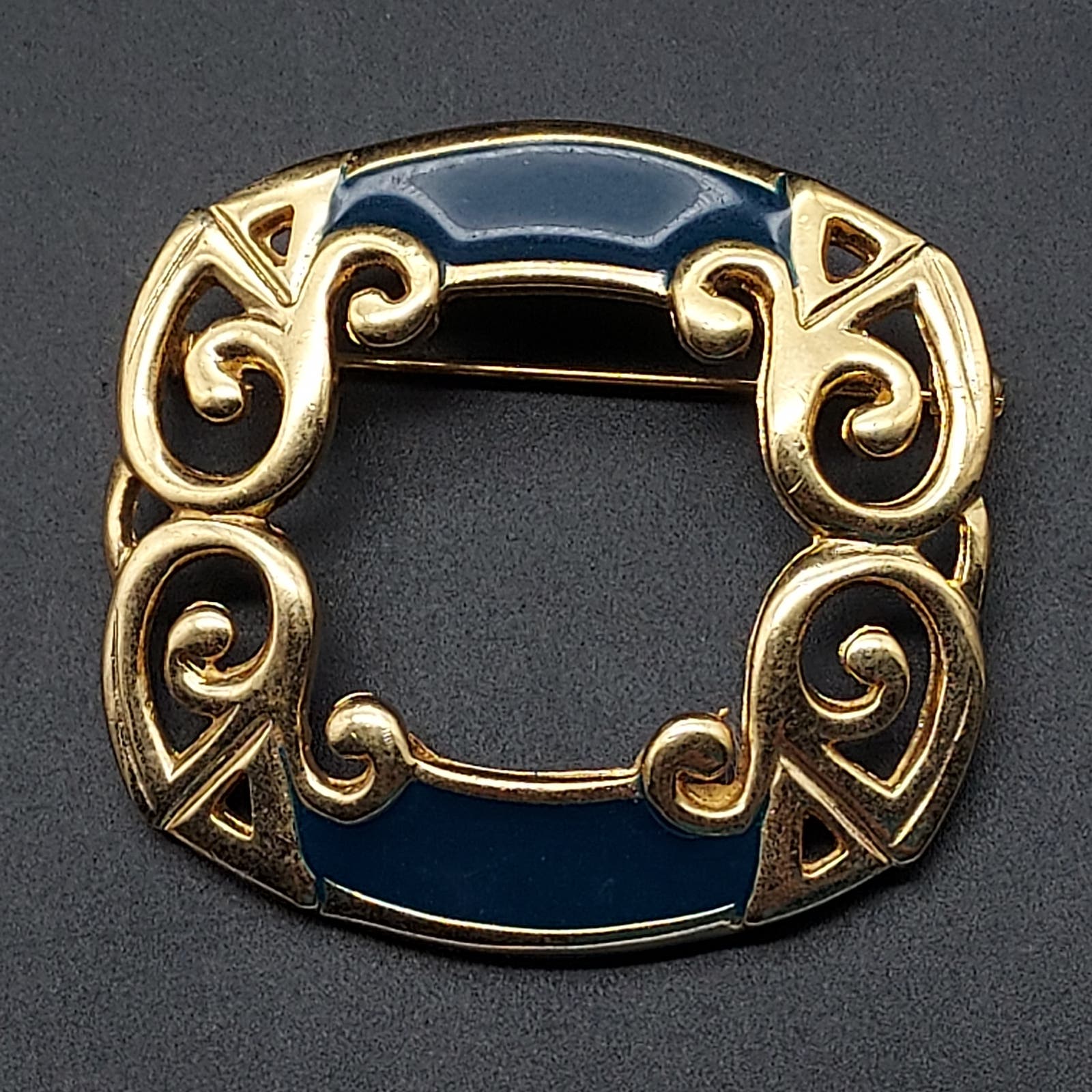 Gold Tone Navy Blue Enamel Ginnie Johansen Brooch Vintage Costume Jewelry